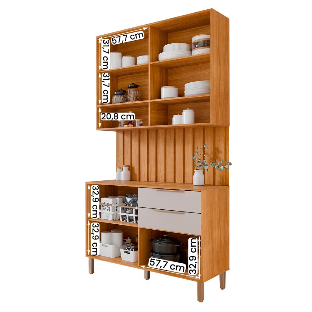 Aéreo com Balcão Painel Divina 120cm 4 Portas e 2 Gavetas Cinamomo/Off White