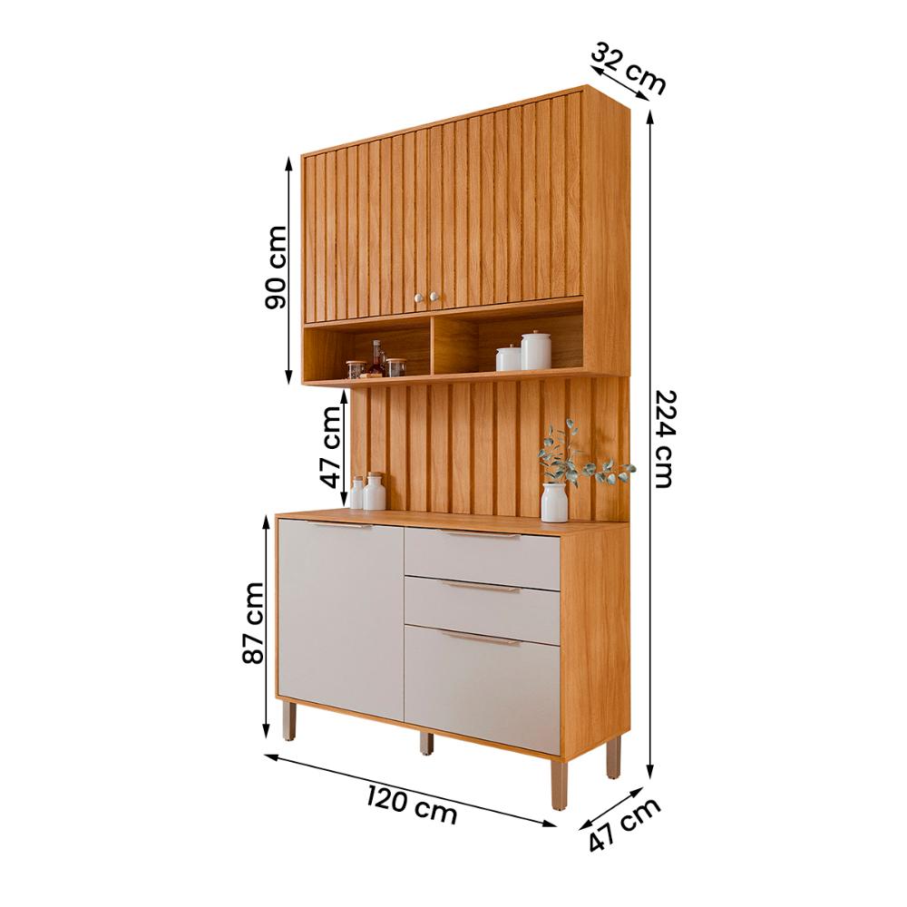 Aéreo com Balcão Painel Divina 120cm 4 Portas e 2 Gavetas Cinamomo/Off White