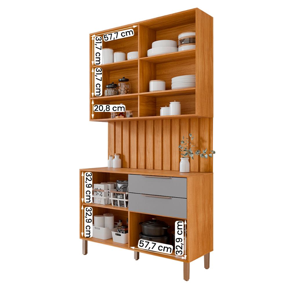 Aéreo com Balcão Painel Divina 120cm 4 Portas e 2 Gavetas Cinamomo/Platina