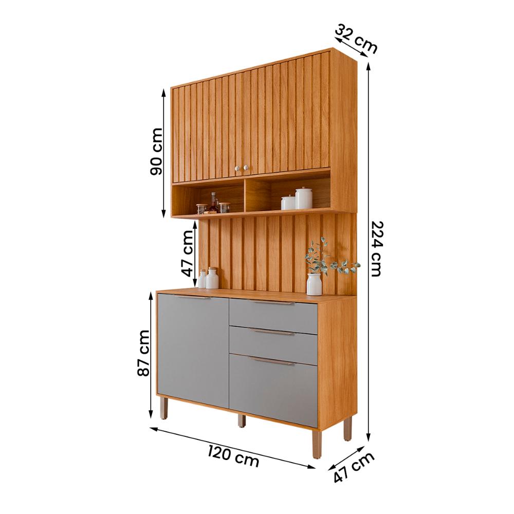 Aéreo com Balcão Painel Divina 120cm 4 Portas e 2 Gavetas Cinamomo/Platina