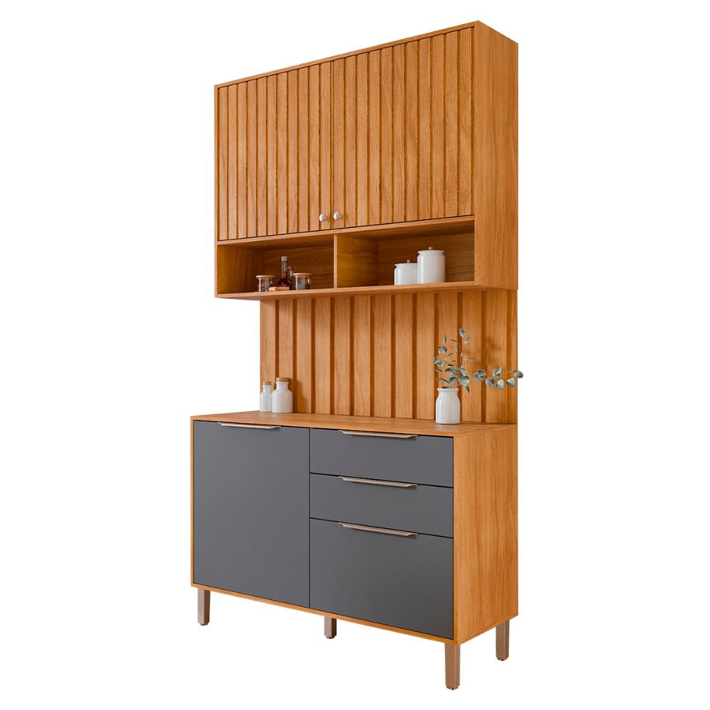 Aéreo com Balcão Painel Divina 120cm 4 Portas e 2 Gavetas Cinamomo/Titanium