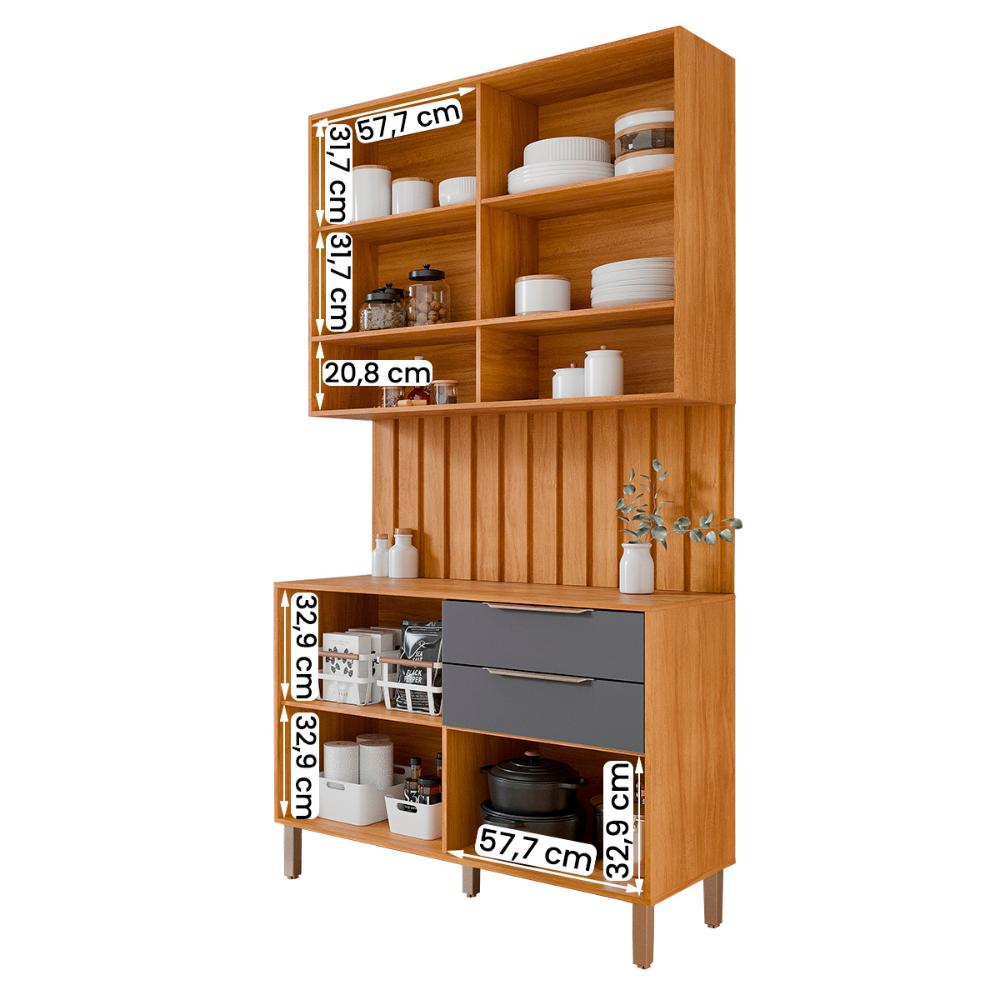 Aéreo com Balcão Painel Divina 120cm 4 Portas e 2 Gavetas Cinamomo/Titanium