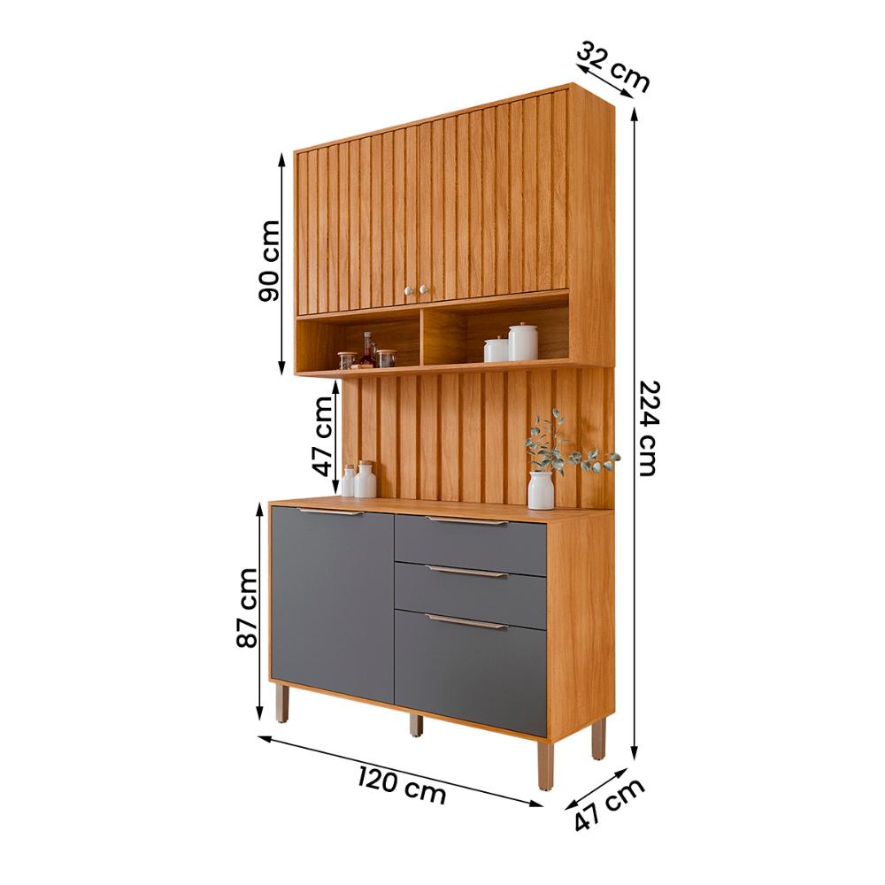 Aéreo com Balcão Painel Divina 120cm 4 Portas e 2 Gavetas Cinamomo/Titanium