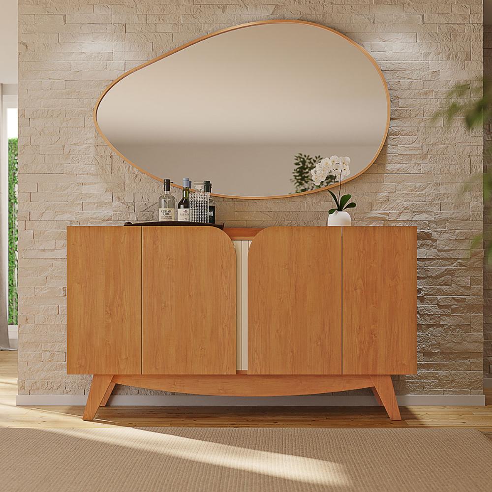 Aparador Buffet Cerrado Sala de Estar com 4 Portas Cinamomo/Off White