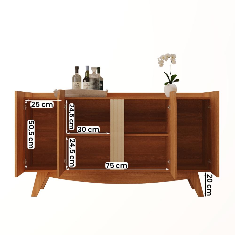 Aparador Buffet Cerrado Sala de Estar com 4 Portas Cinamomo/Off White