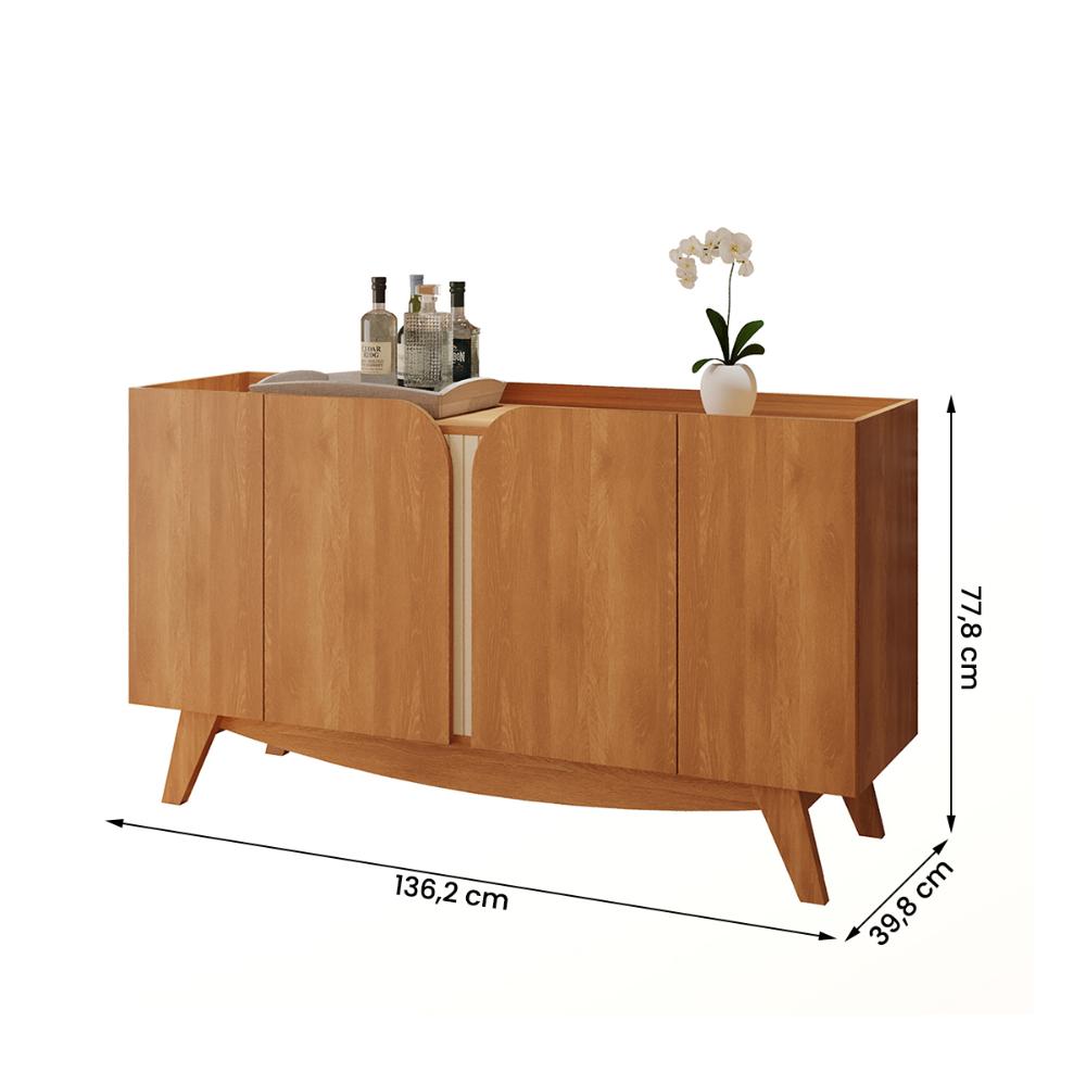 Aparador Buffet Cerrado Sala de Estar com 4 Portas Cinamomo/Off White