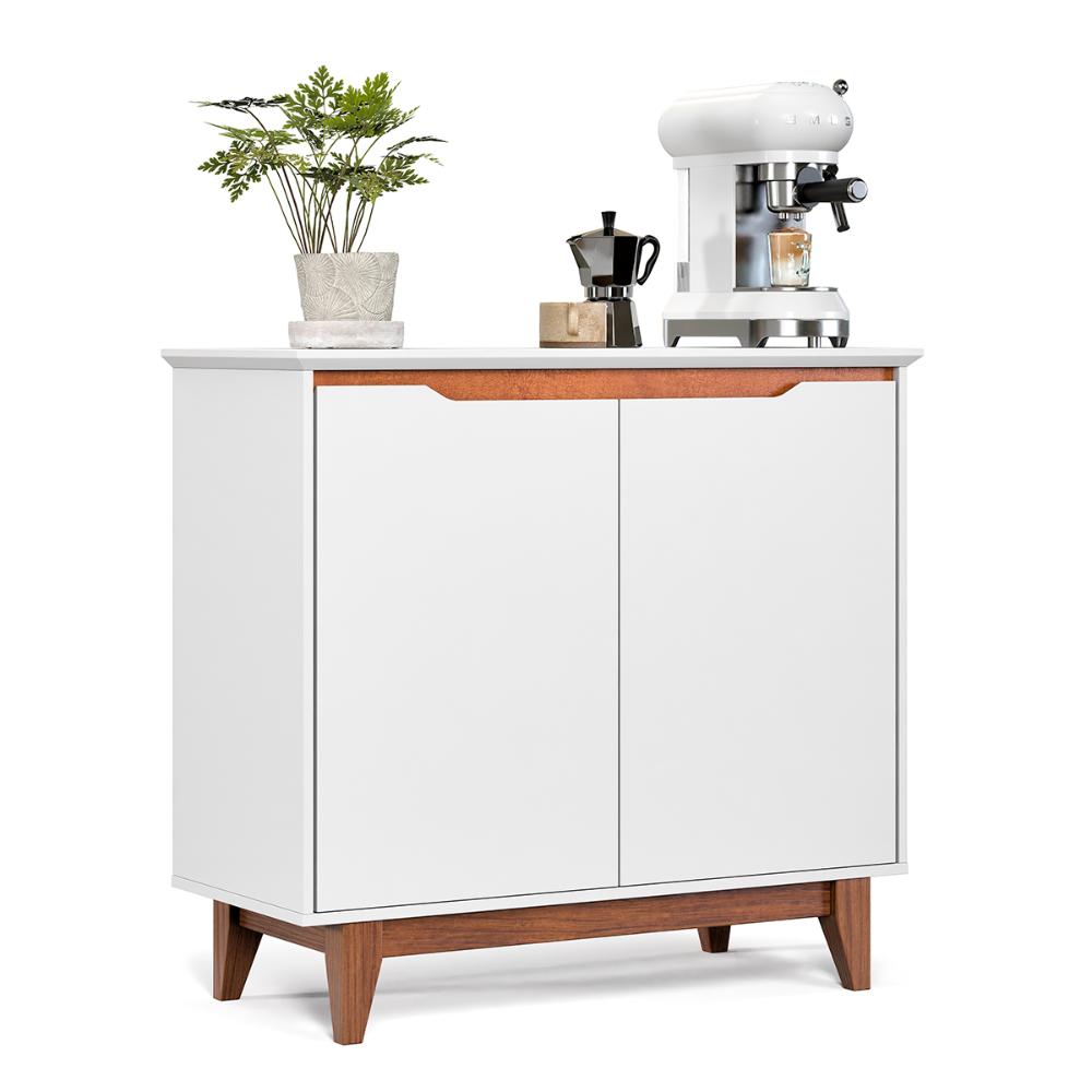 Aparador Buffet Flow 2 Portas com Pés de Madeira Maciça Branco