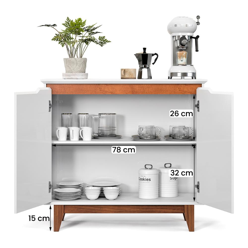 Aparador Buffet Flow 2 Portas com Pés de Madeira Maciça Branco