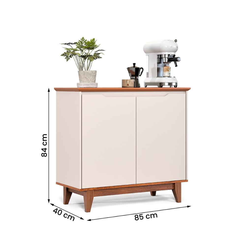 Aparador Buffet Flow 2 Portas com Pés de Madeira Maciça Off White/Freijo