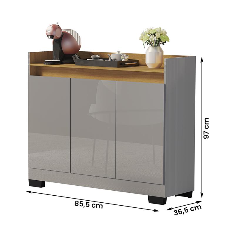 Aparador Buffet Sala Lorde 3 Portas Onix/Mel