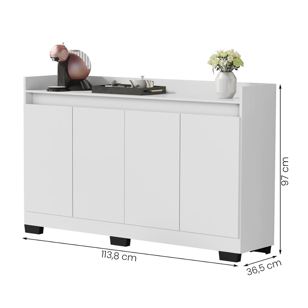 Aparador Buffet Sala Lorde 4 Portas Branco