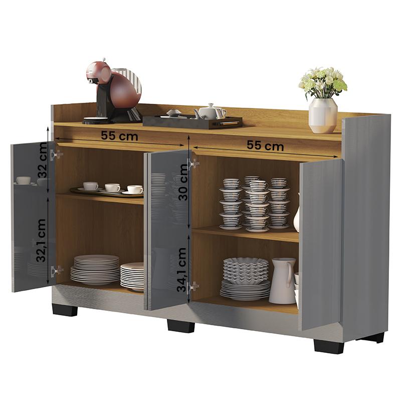 Aparador Buffet Sala Lorde 4 Portas Onix/Mel