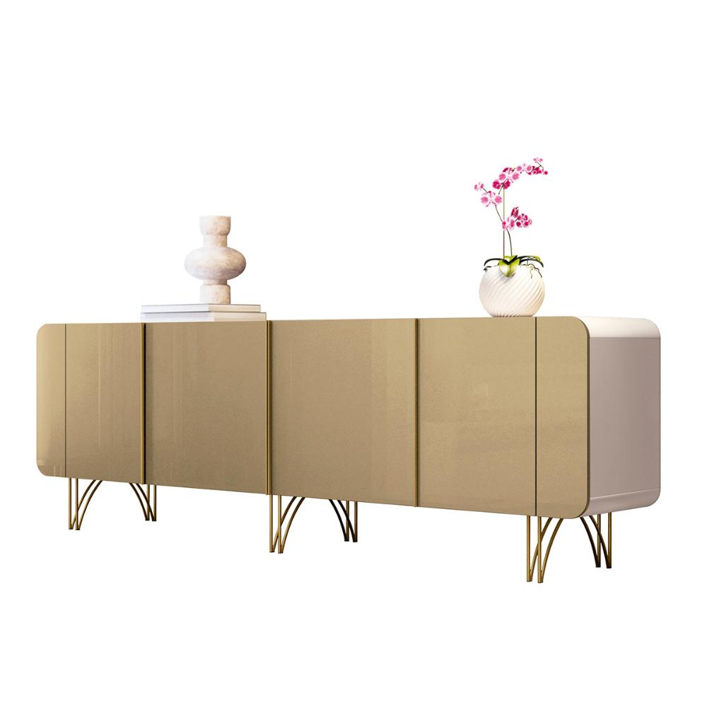 Aparador Buffet Sala Saluti Com 4 Portas e Pés em Aço Off White/Champanhe