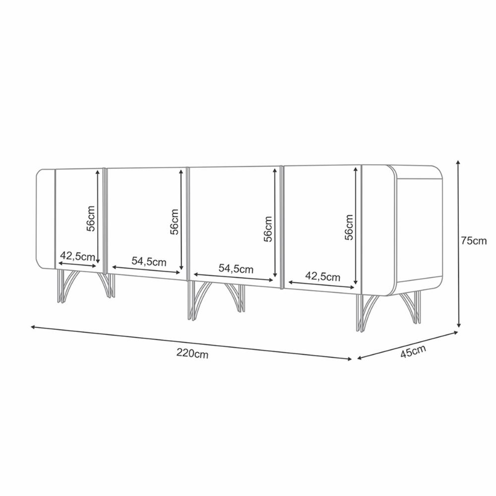 Aparador Buffet Sala Saluti Com 4 Portas e Pés em Aço Off White/Champanhe