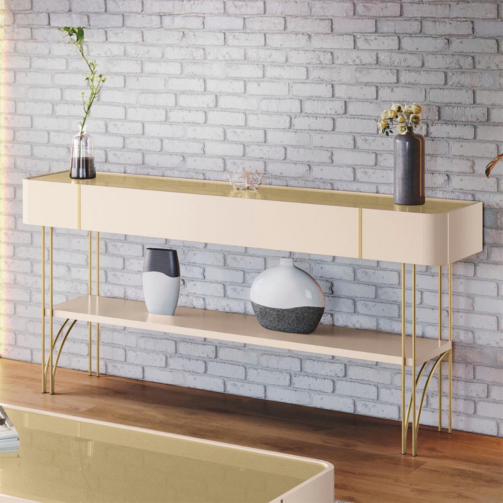 Aparador Buffet Vivant com Pés em Aço Off White/Champanhe