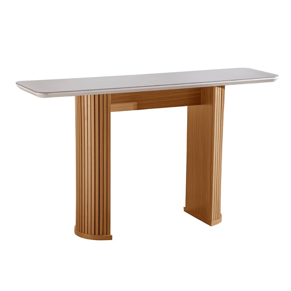 Aparador Dara 135cm com Pés Ripados e Tampo com Vidro Castanho Cinamomo/Off White