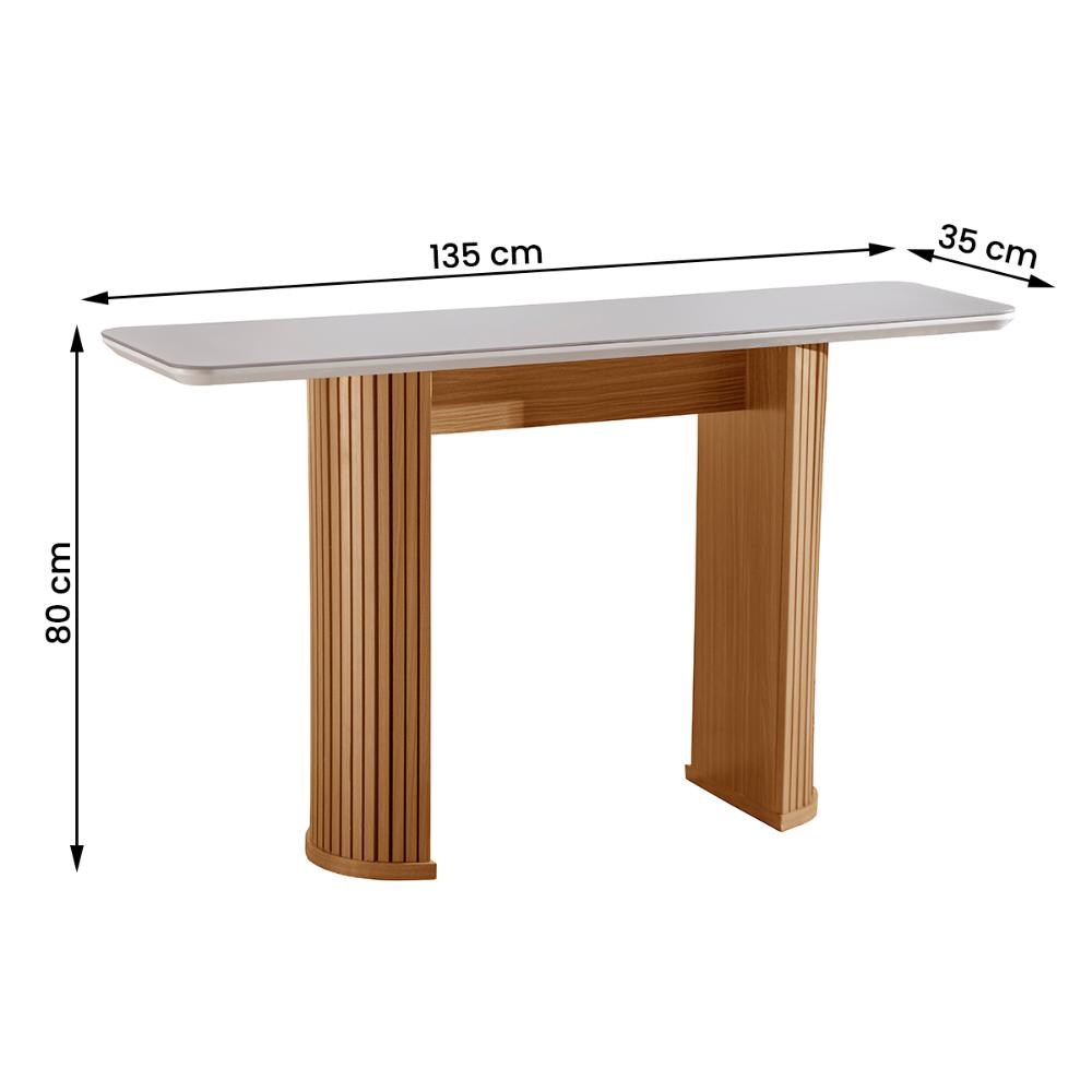Aparador Dara 135cm com Pés Ripados e Tampo com Vidro Castanho Cinamomo/Off White