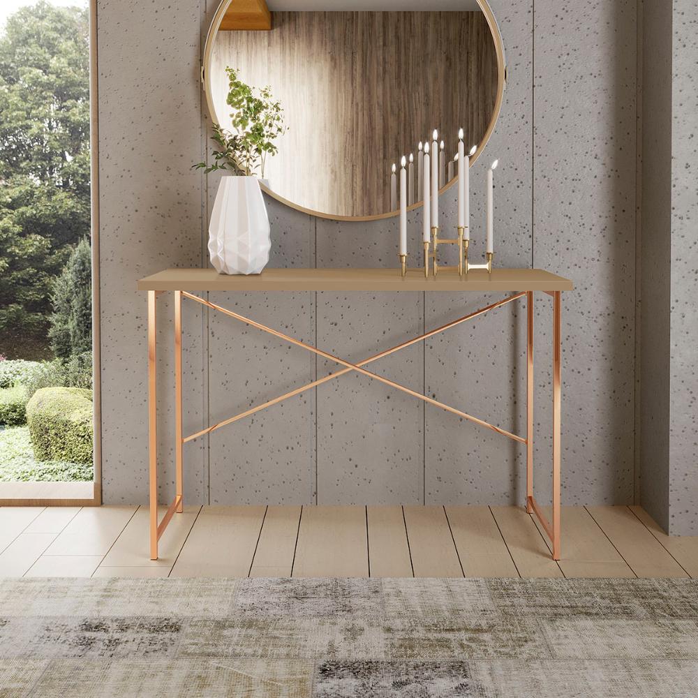 Aparador Steel 76 cm Estilo Industrial com Pés em Aço Cobre/Fendi