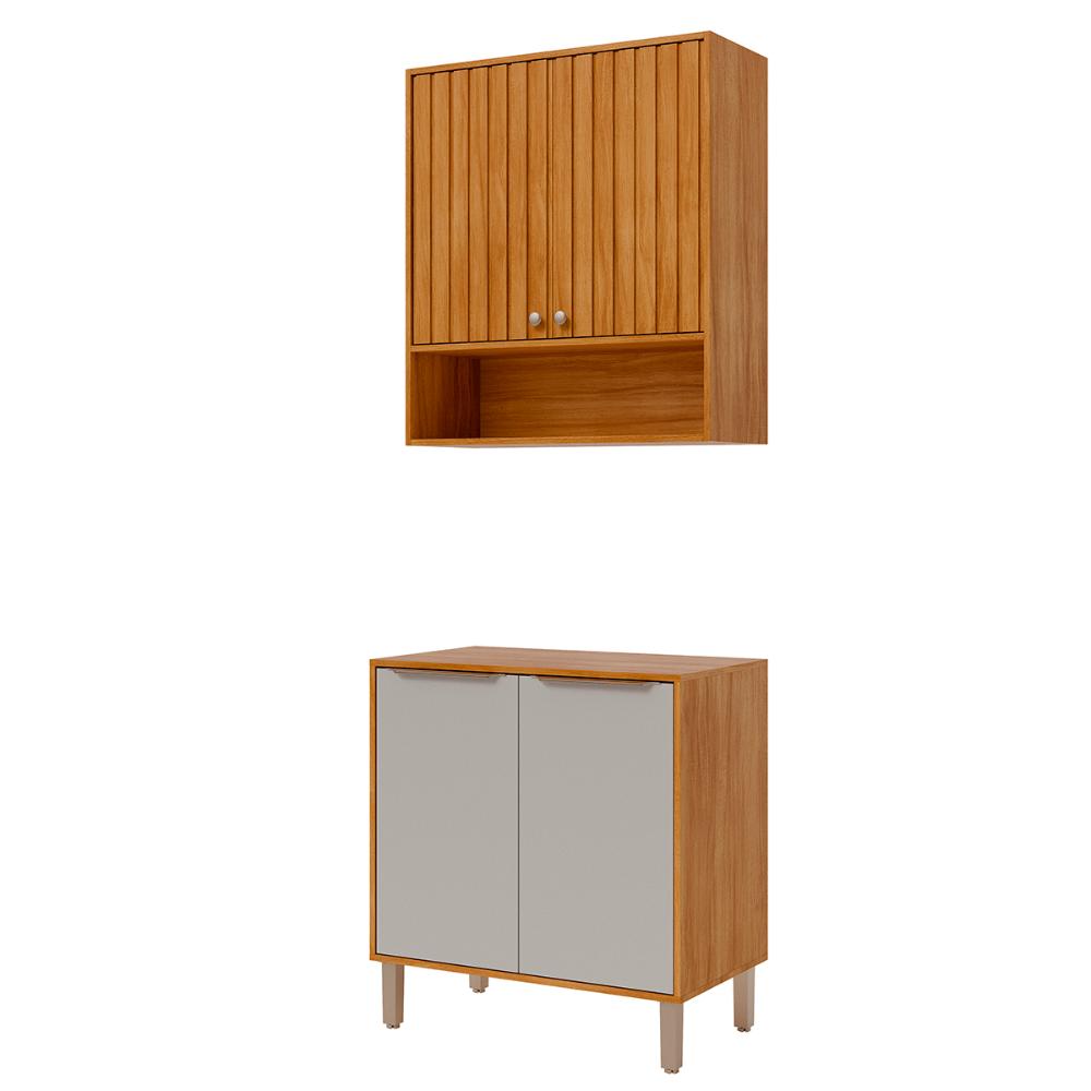 Armário Aéreo com Balcão Divina 80 cm Para Cozinha 4 Portas Cinamomo/Off White