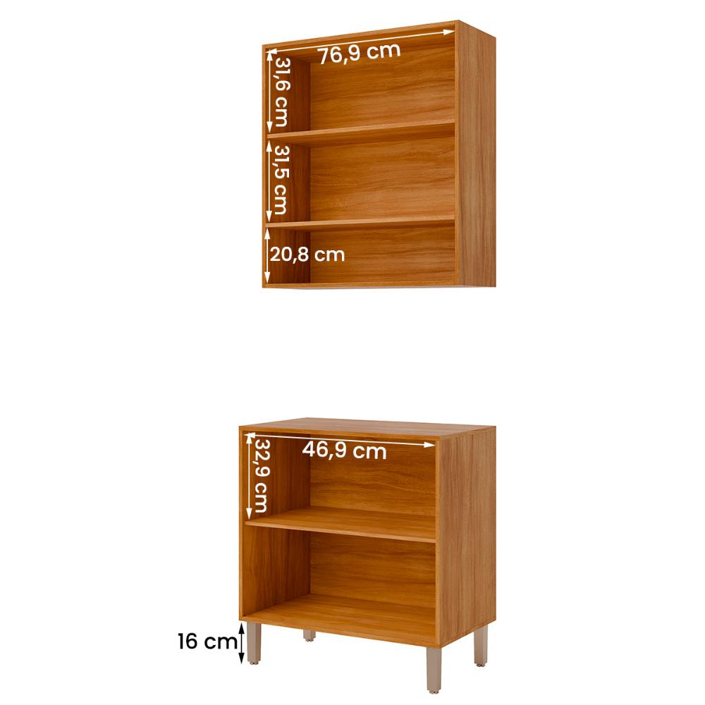 Armário Aéreo com Balcão Divina 80 cm Para Cozinha 4 Portas Cinamomo/Titanium