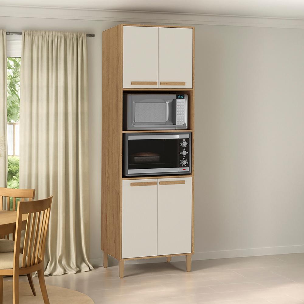 Armario Cozinha Paneleiro Munique com 4 Portas  Canelato/Off White