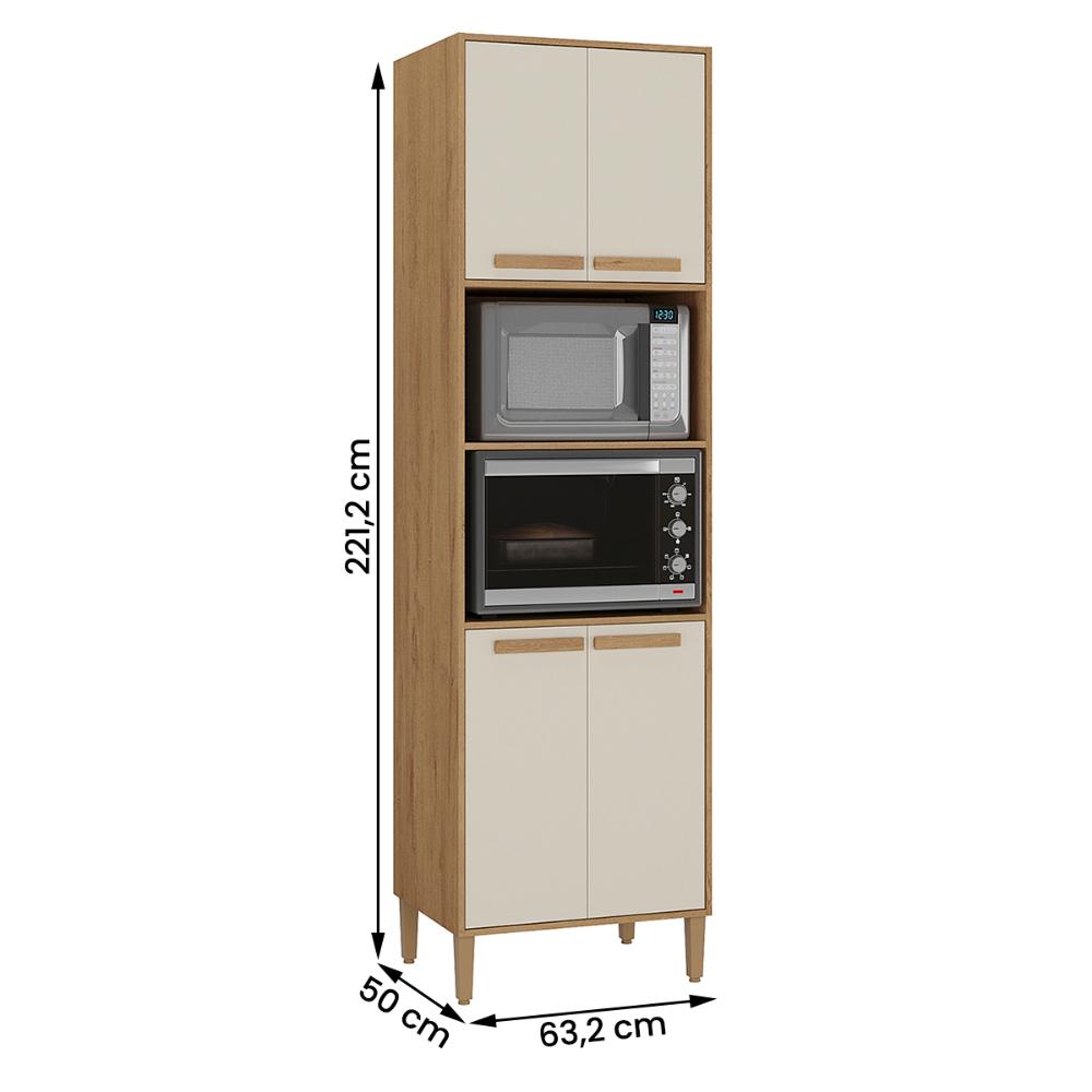 Armario Cozinha Paneleiro Munique com 4 Portas  Canelato/Off White