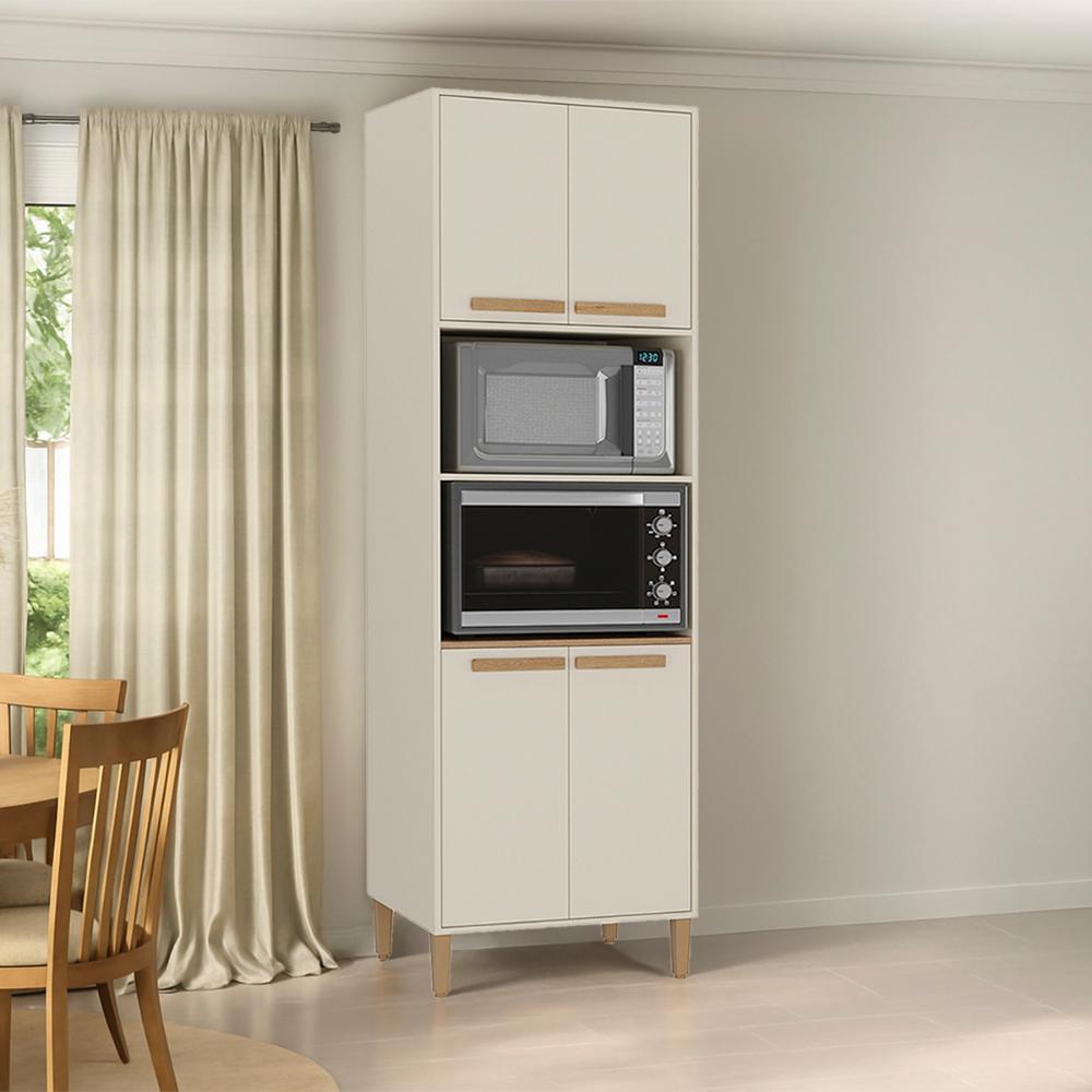 Armario Cozinha Paneleiro Munique com 4 Portas  Off White/Canelato