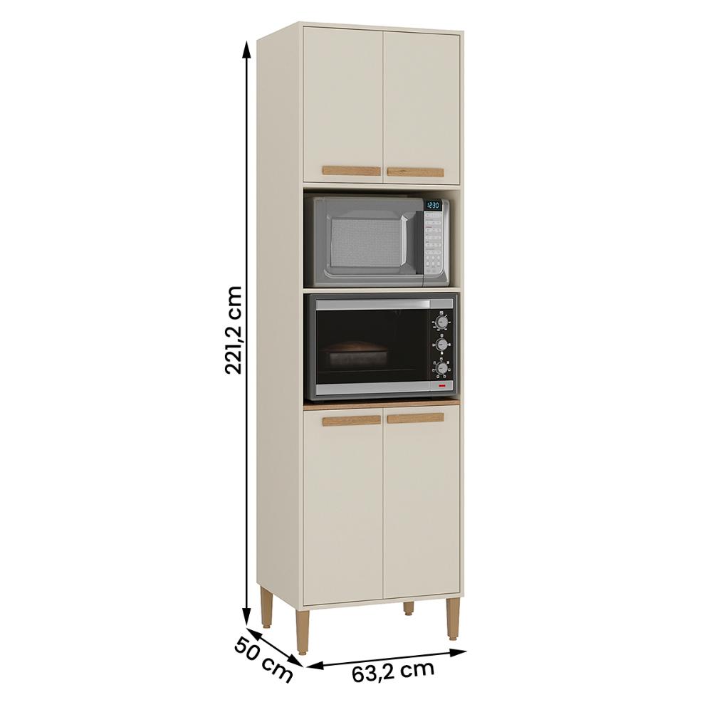 Armario Cozinha Paneleiro Munique com 4 Portas  Off White/Canelato