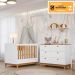Berço Biscoito com Cômoda 6 Gavetas e Colchão Incluso Branco Acetinado/Nature
