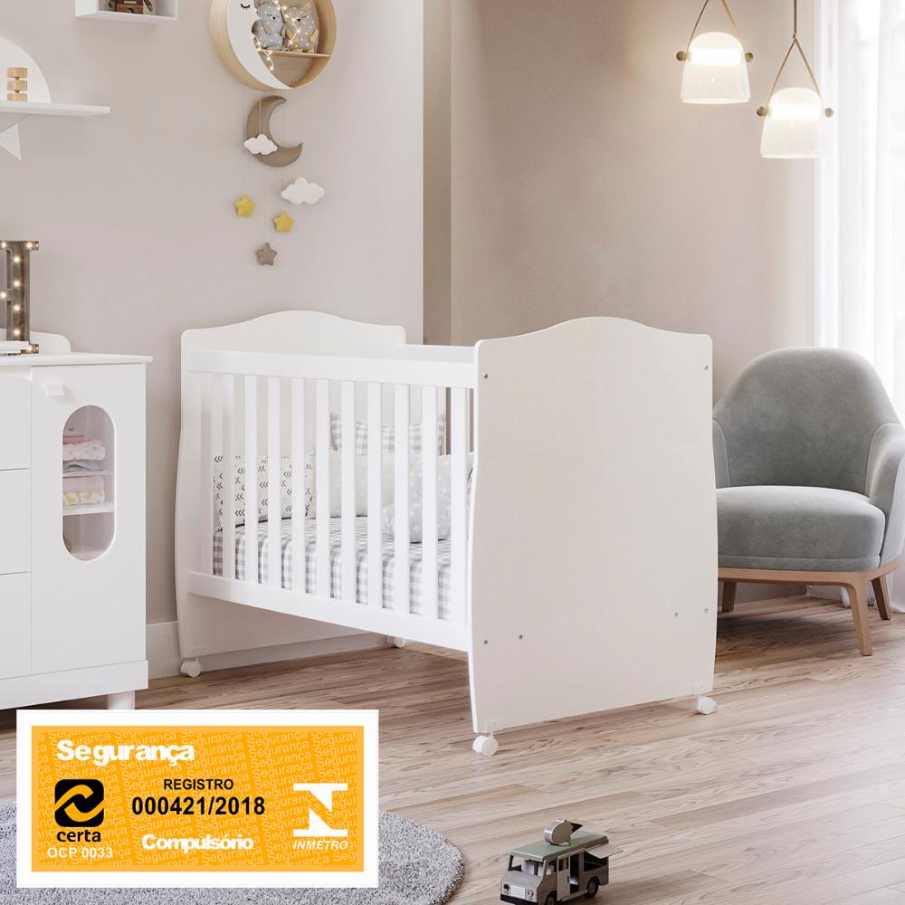 Berço Mini Cama Conforto Suporte pra Mosqueteiro e Colchão Branco
