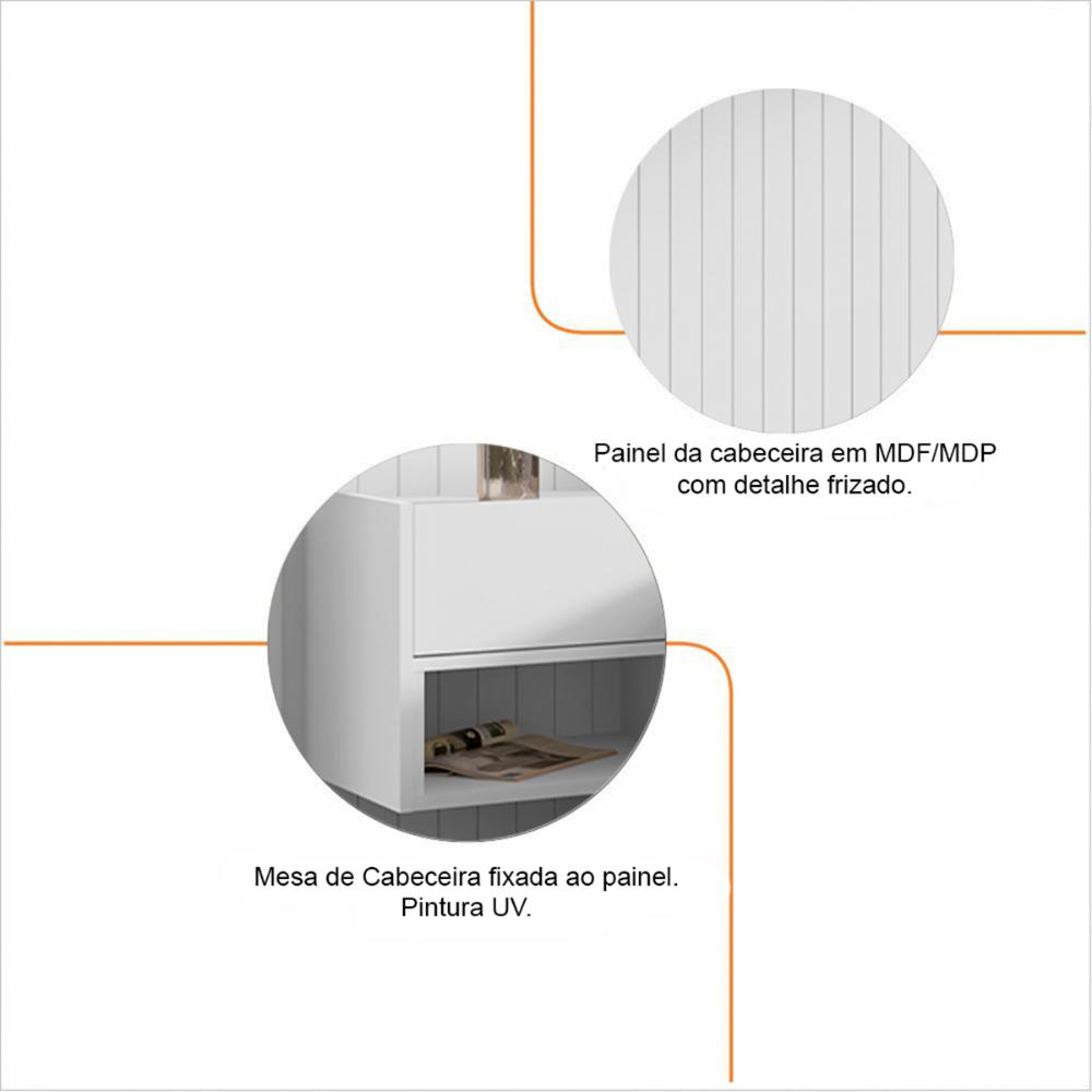 Cabeceira Florença King com 2 Mesas de Cabeceira Branco