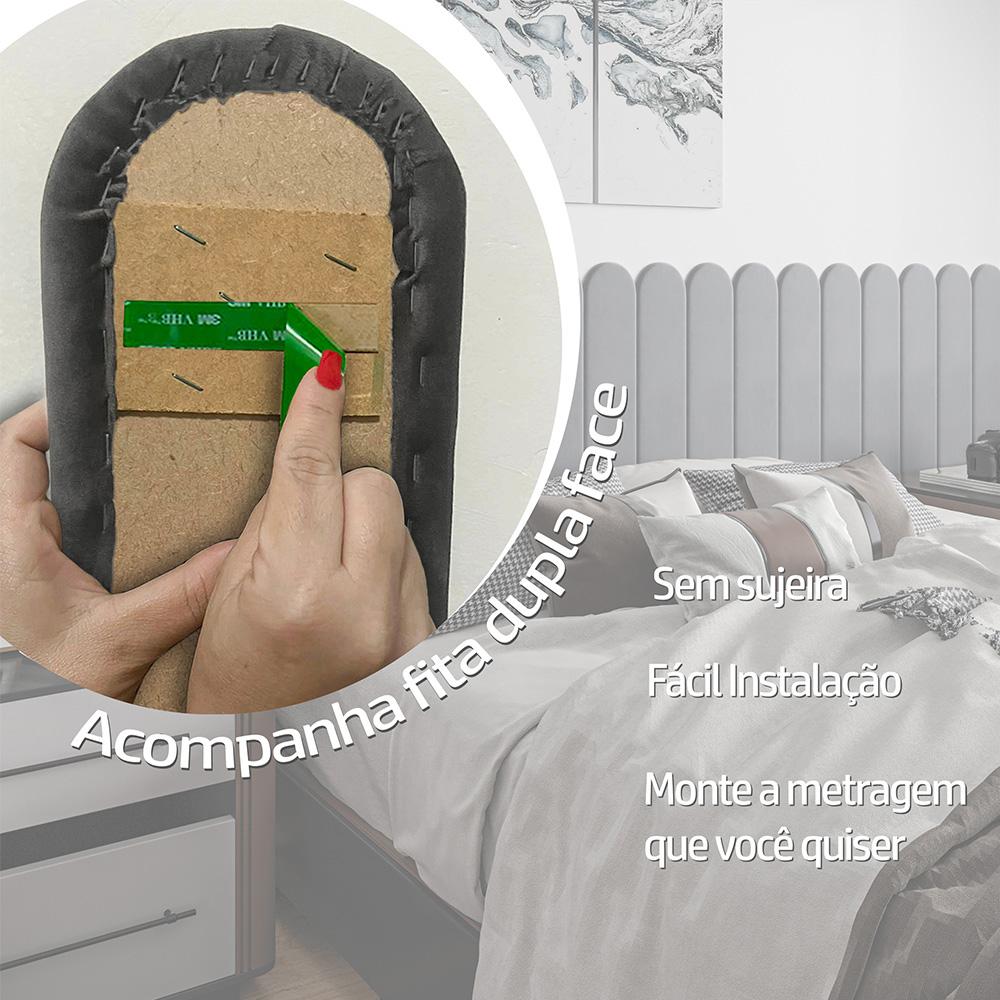 Cabeceira Modulada Chade King Estofada Auto Adesiva Cinza