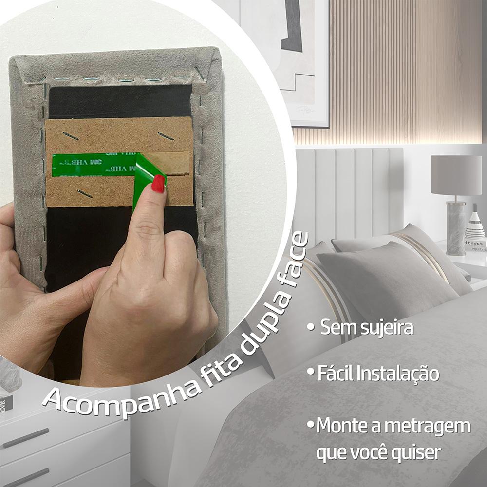 Cabeceira Modulada Mali Casal Estofada Auto Adesiva Bege
