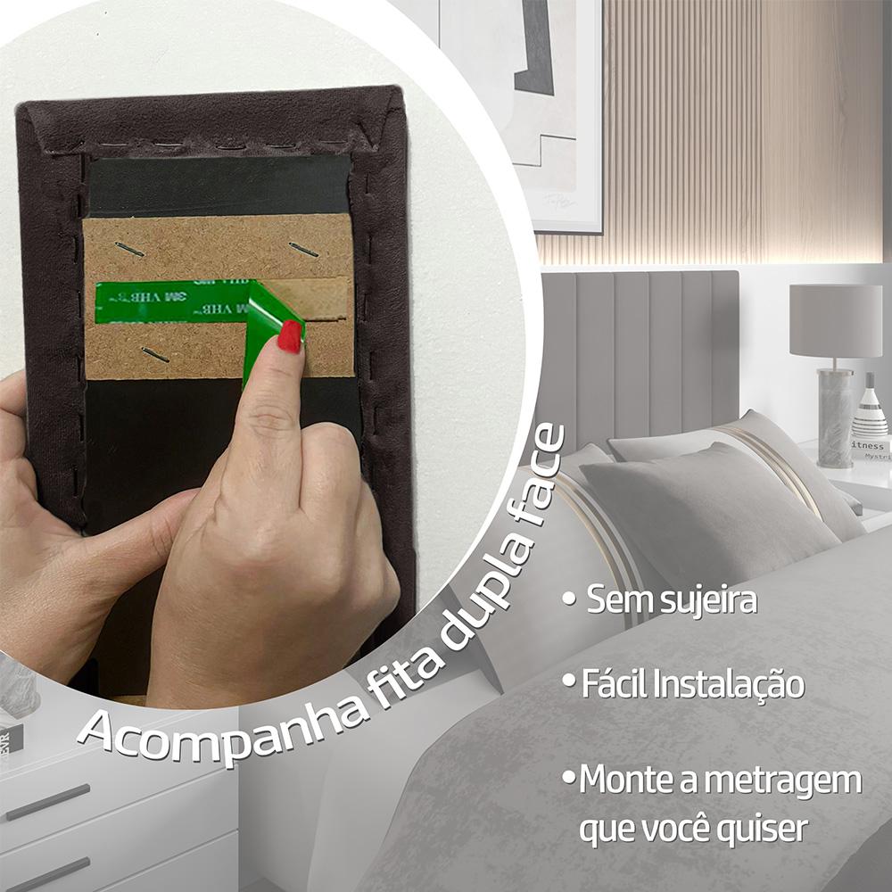 Cabeceira Modulada Mali Queen Estofada Auto Adesiva Marrom