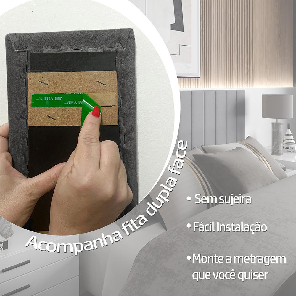 Cabeceira Modulada Mali Solteiro Estofada Auto Adesiva Cinza