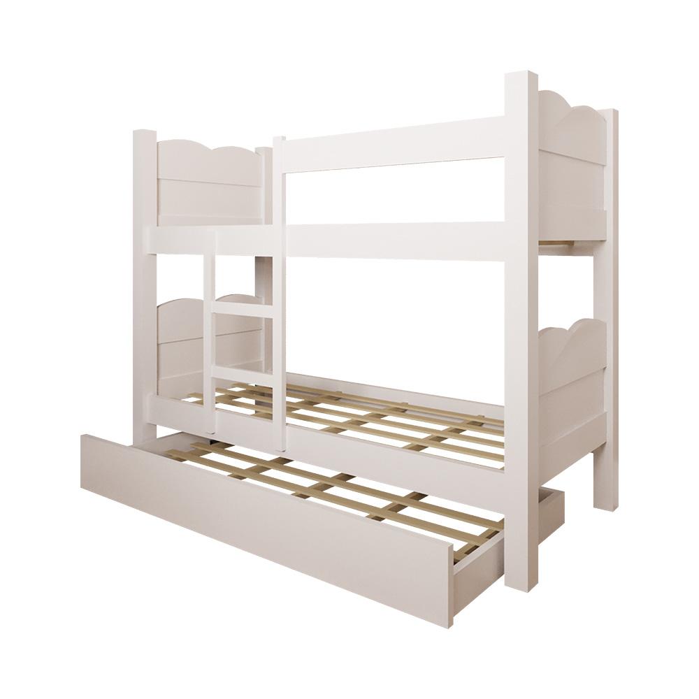 Cama Beliche Quarto Solteiro Madri Com Auxiliar  Branco