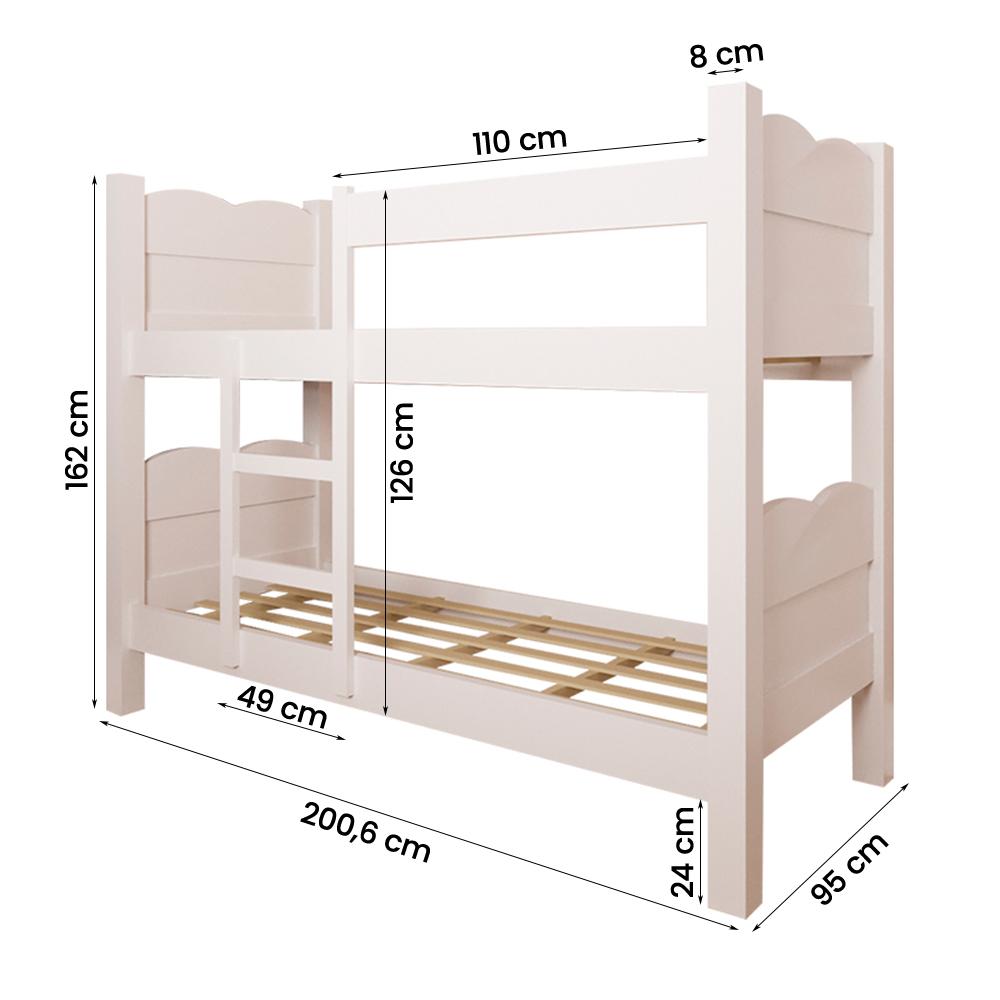 Cama Beliche Quarto Solteiro Madri Com Auxiliar  Branco