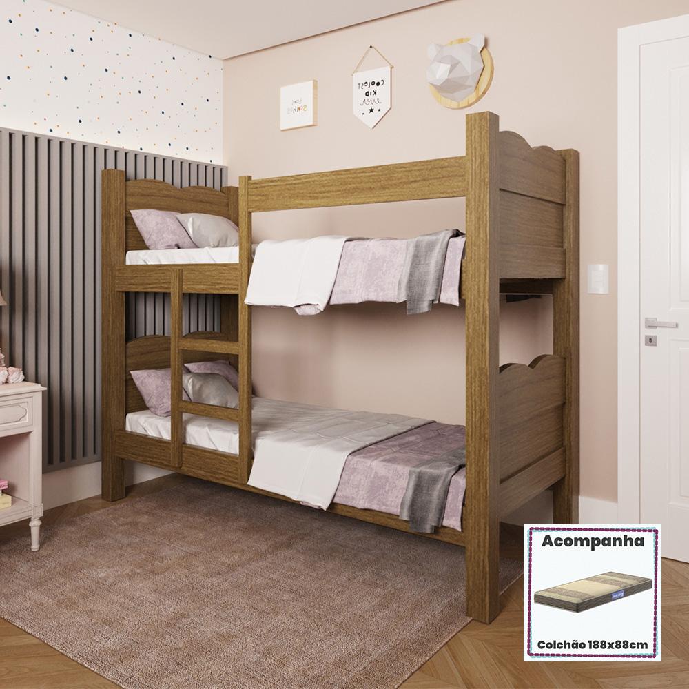 Cama Quarto Beliche Madri com Colchão Amendoa
