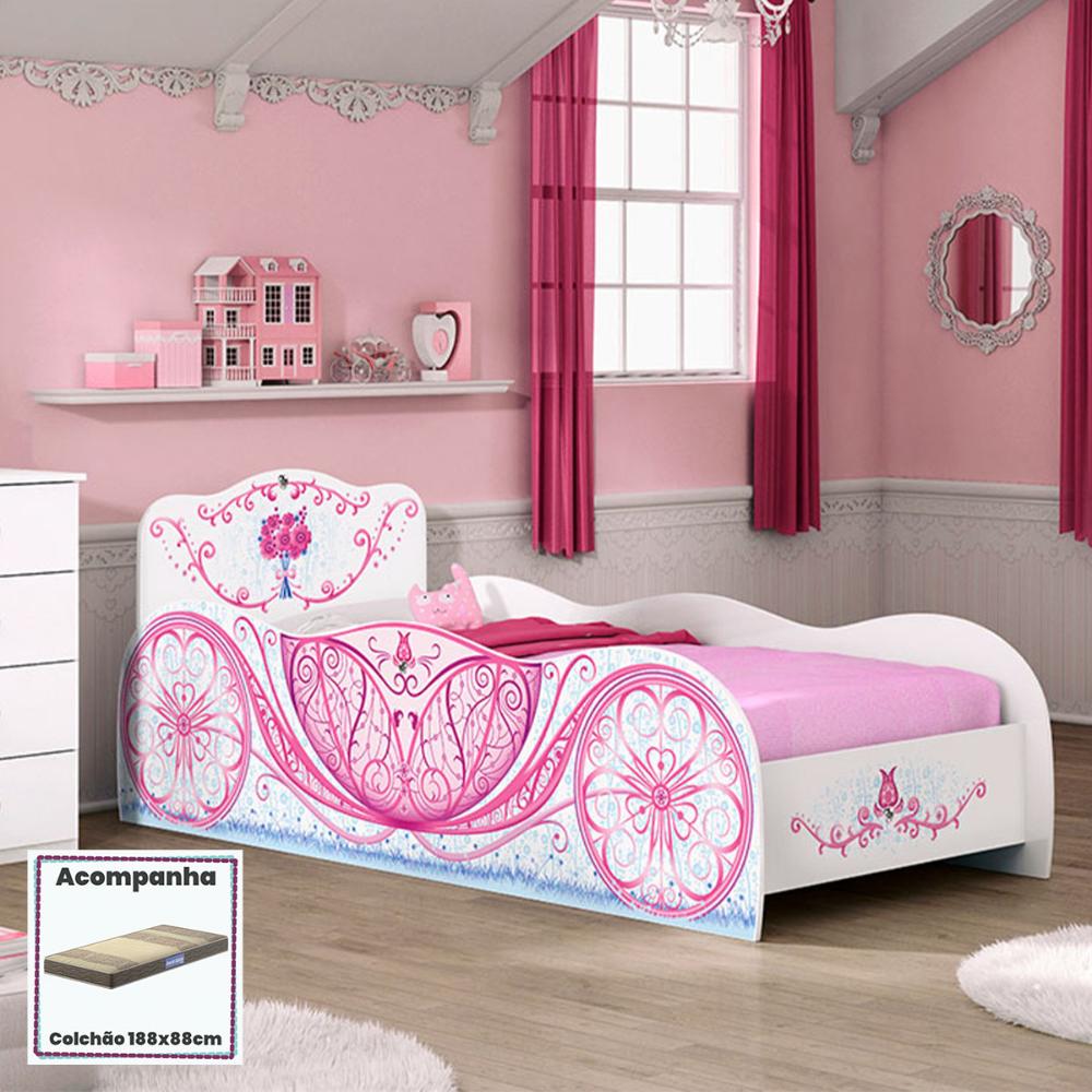 Cama Quarto Carruagem Infantil com Colchão Branco