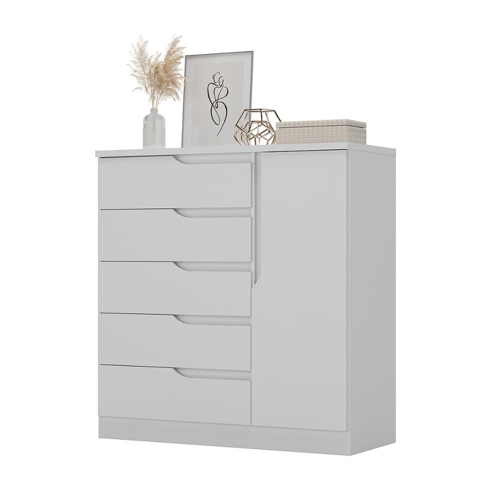 Comoda Paris Quarto Com 5 Gavetas e 1 Porta Branco