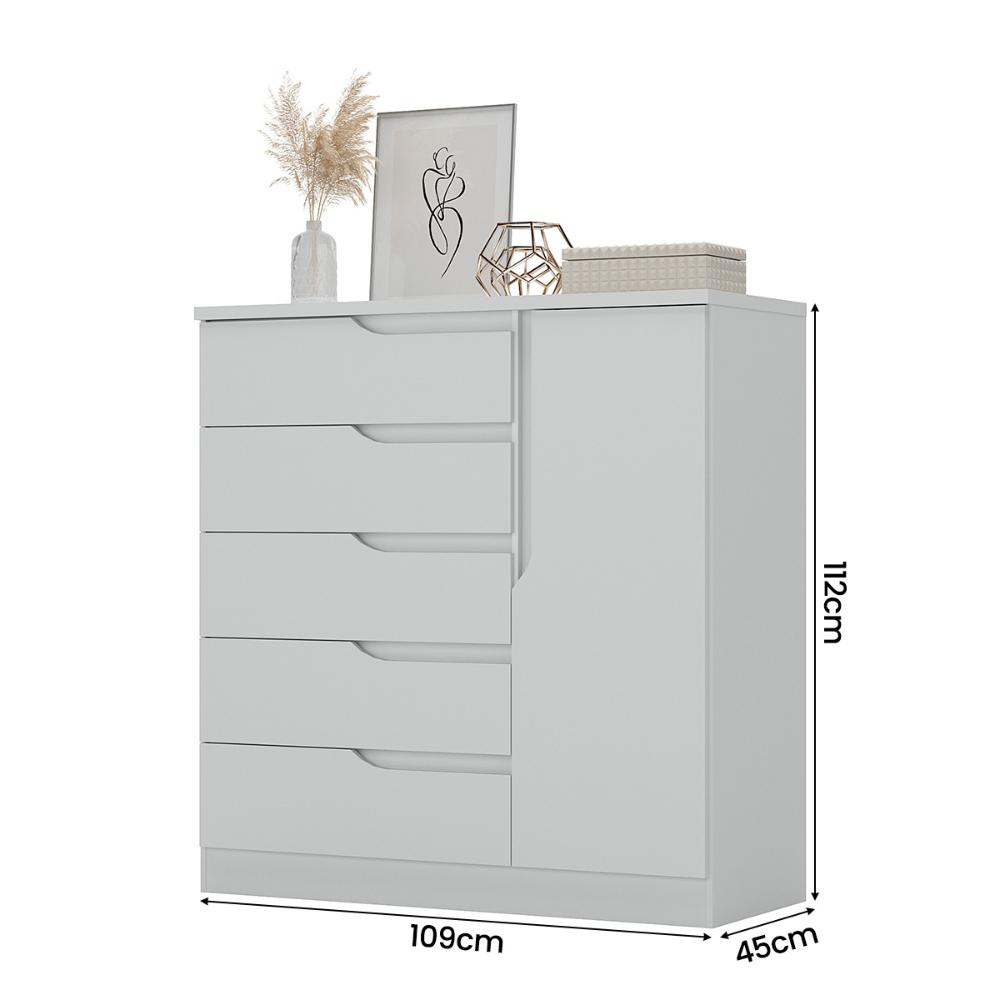 Comoda Paris Quarto Com 5 Gavetas e 1 Porta Branco