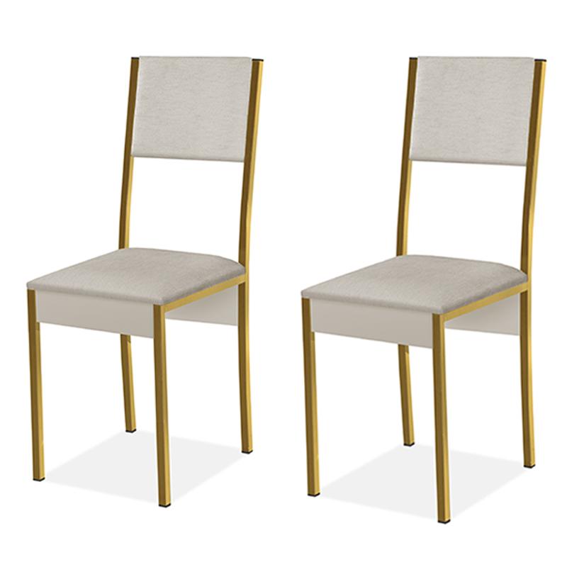 Conjunto 2 Cadeiras Steel Estilo Industrial Pés em Aço Dourado/Off White