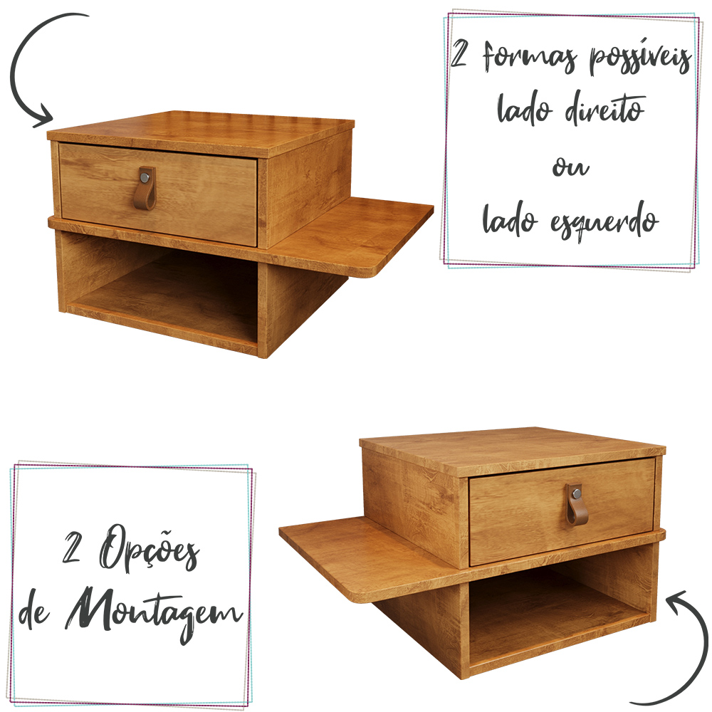 Conjunto 2 Mesas de Cabeceira Basco com 1 Gaveta Nature