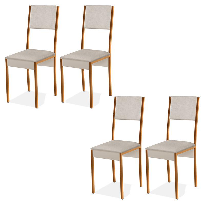 Conjunto 4 Cadeiras Steel Estilo Industrial Pés em Aço Cobre/Bege