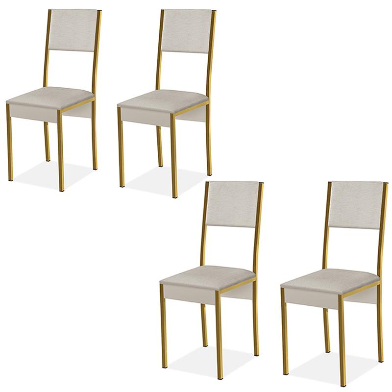 Conjunto 4 Cadeiras Steel Estilo Industrial Pés em Aço Dourado/Off White
