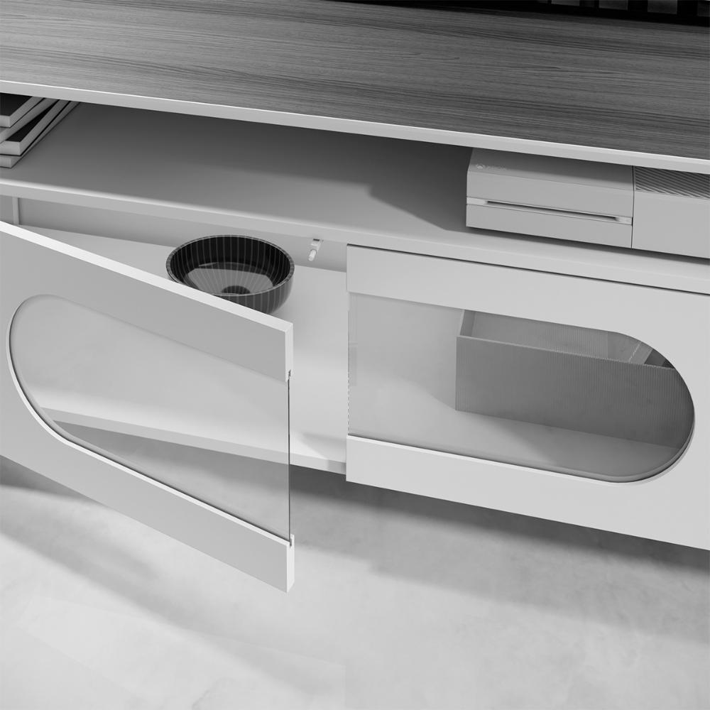 Conjunto Bancada Aria e Painel Nobre LED para TV até 85” Off White/Cinamomo