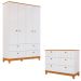 Conjunto Biscoito Roupeiro 4 Portas e Cômoda 6 Gavetas Branco Acetinado/Nature