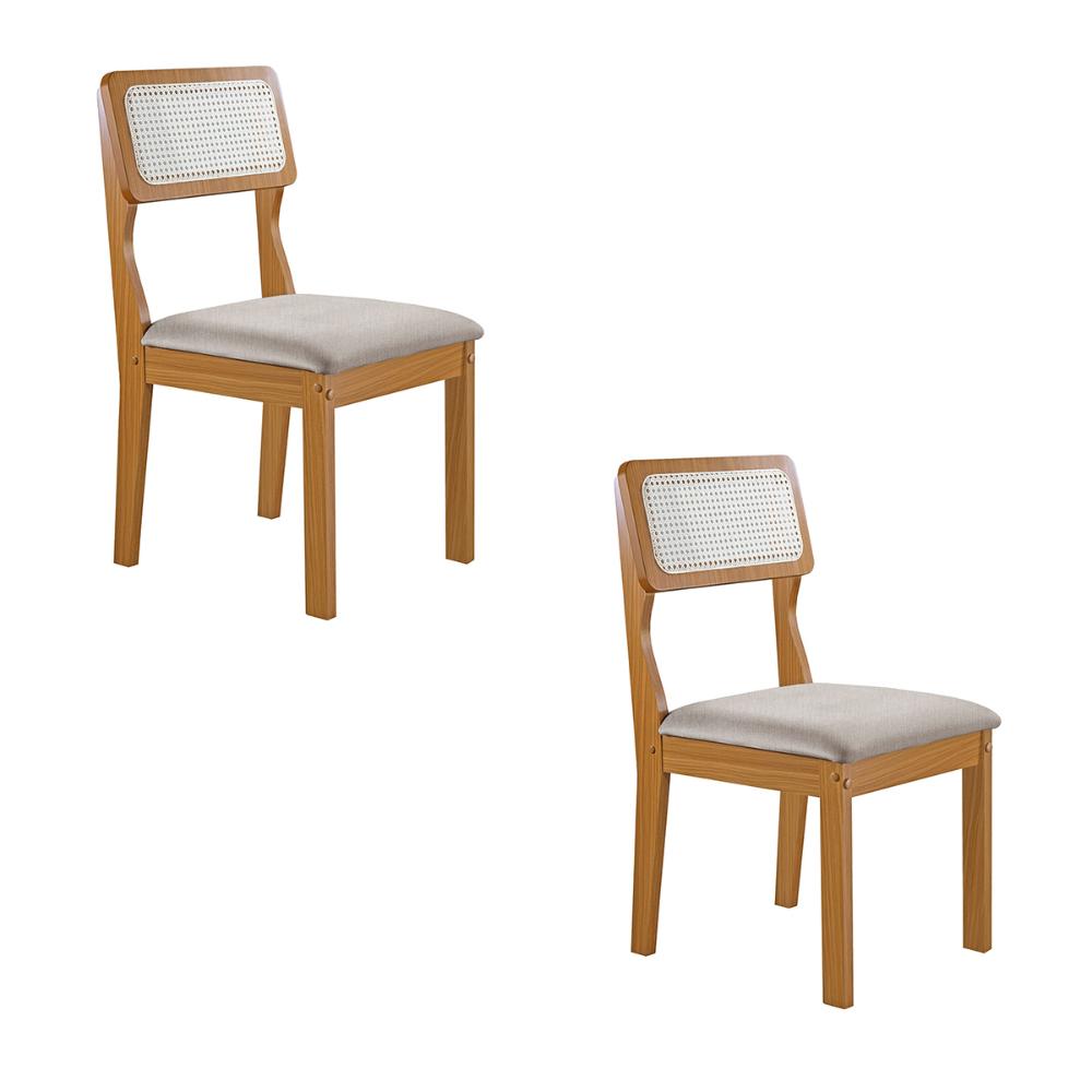Conjunto de 2 Cadeiras Agata Retrô com Estofado em Linho Cinza Claro/Cinamomo