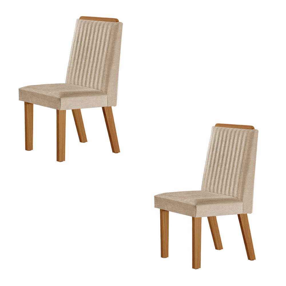 Conjunto de 2 Cadeiras Riviera com Tecido Linho Bege Claro/Cinamomo