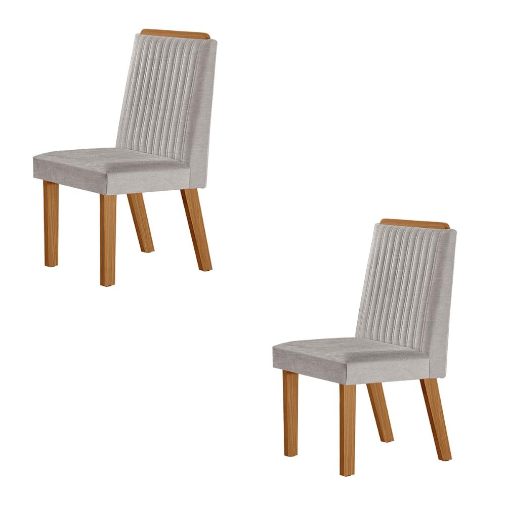 Conjunto de 2 Cadeiras Riviera com Tecido Linho Cinza Claro/Cinamomo